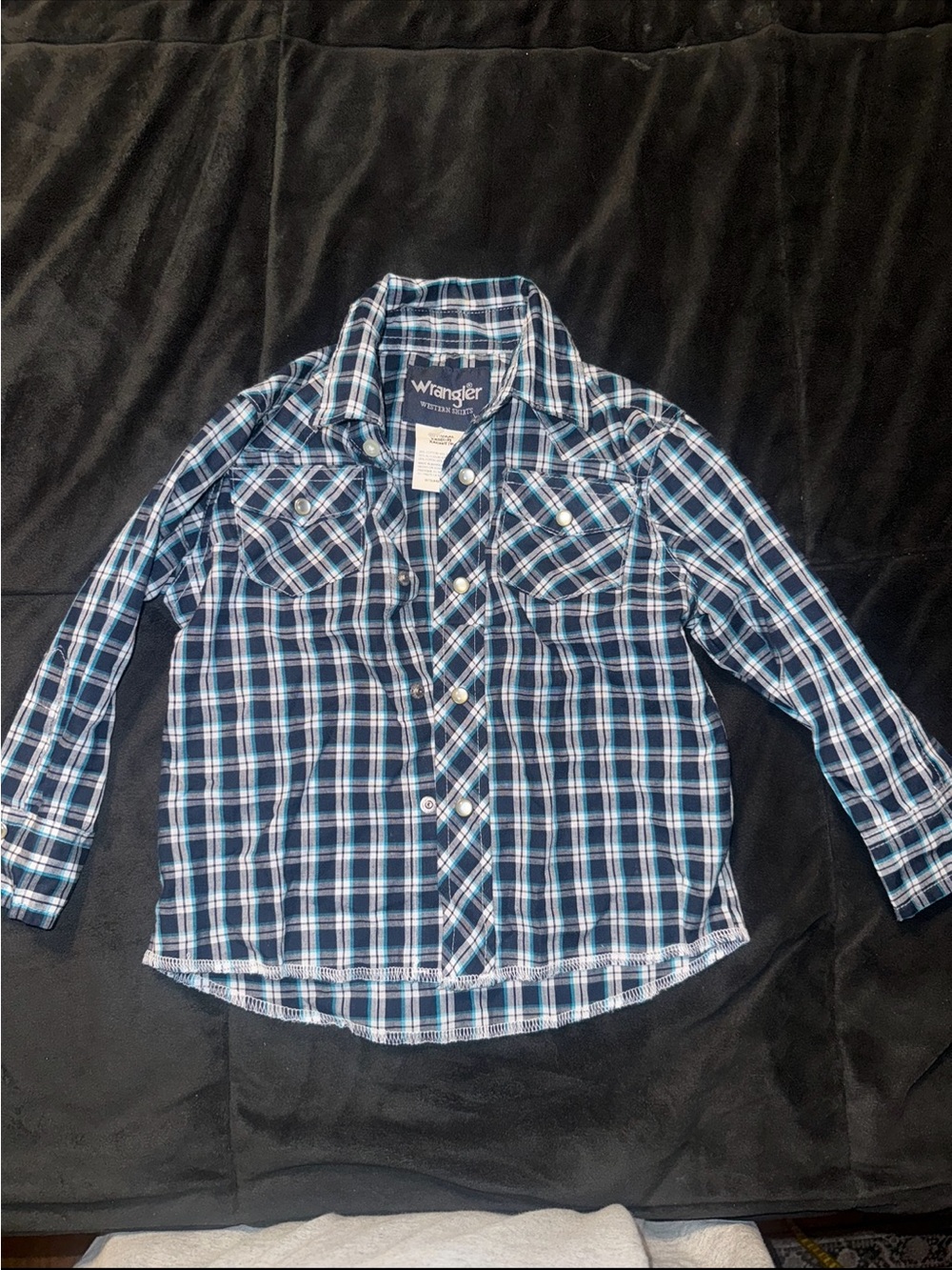 Wrangler Western Plaid Pearl Snap Shirt XXS Size 2t Blue Turquoise
